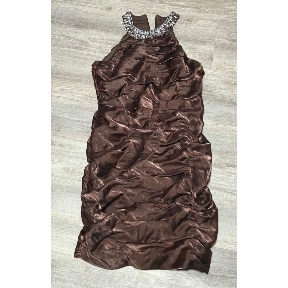 Ruched size 4 fancy brown dress‎